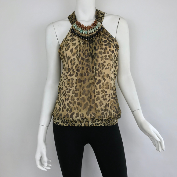 Cache Tops - {Cache} Leopard Beaded Embellished Silk Blouse